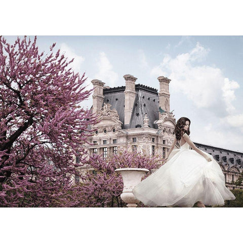 Young Woman at the Chateau de Chambord Gold Ornate Wood Framed Art Print with Double Matting by Haute Photo Collection