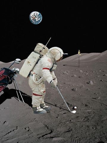 Lunar Golf - NASA White Modern Wood Framed Art Print with Double Matting by Astrolabs