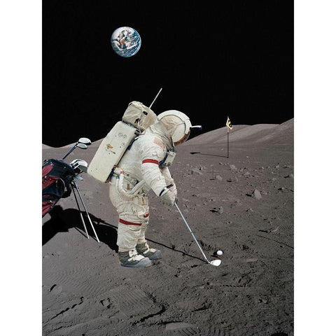 Lunar Golf - NASA White Modern Wood Framed Art Print by Astrolabs