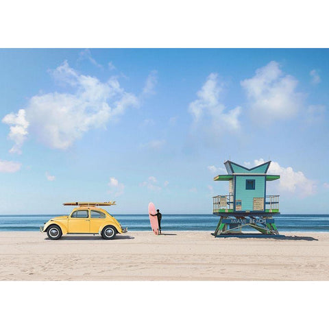 Waiting for the Waves-Miami Beach White Modern Wood Framed Art Print by Gasoline Images