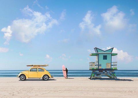 Waiting for the Waves-Miami Beach White Modern Wood Framed Art Print with Double Matting by Gasoline Images