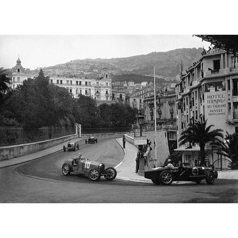 Passing at the 1932 Monaco Grand Prix White Modern Wood Framed Art Print by Anonymous