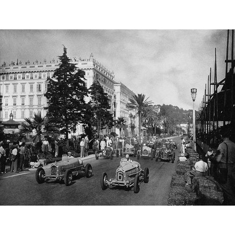 Start of the 1933 Nice Grand Prix Black Modern Wood Framed Art Print with Double Matting by Anonymous