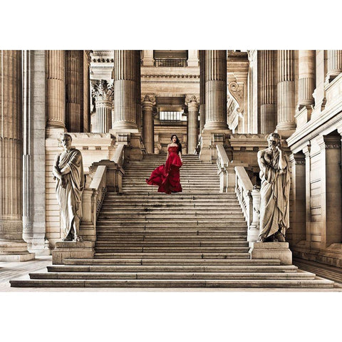 Dame a lescalier Black Modern Wood Framed Art Print with Double Matting by Haute Photo Collection