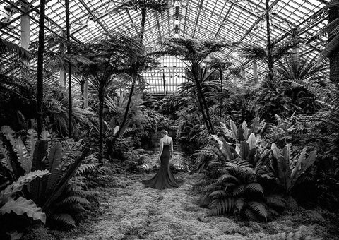 Unconventional Womenscape #2-Jardin dHiver (BW) Black Ornate Wood Framed Art Print with Double Matting by Lauren, Julian
