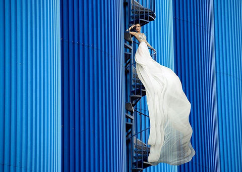 Unconventional Womenscape #5-Indigo White Modern Wood Framed Art Print with Double Matting by Lauren, Julian