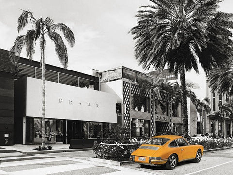 Rodeo Drive-Beverly Hills-California (BW) White Modern Wood Framed Art Print with Double Matting by Lauren, Julian