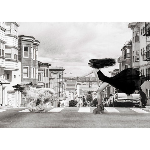 Skating in San Francisco Gold Ornate Wood Framed Art Print with Double Matting by Lauren, Julian