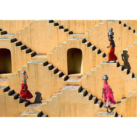 Stepwell in Jaipur-India Black Modern Wood Framed Art Print with Double Matting by Pangea Images