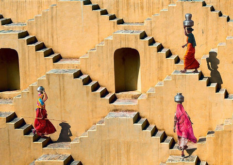 Stepwell in Jaipur-India White Modern Wood Framed Art Print with Double Matting by Pangea Images