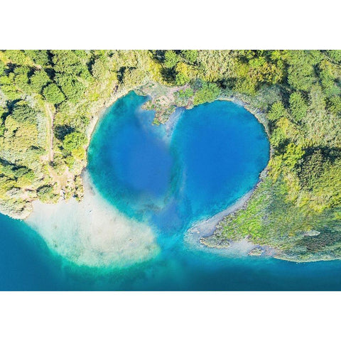 Heart Shaped Atoll-Fiji Black Modern Wood Framed Art Print with Double Matting by Pangea Images