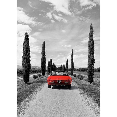 Sportscar in Tuscany (BW) Black Modern Wood Framed Art Print with Double Matting by Gasoline Images