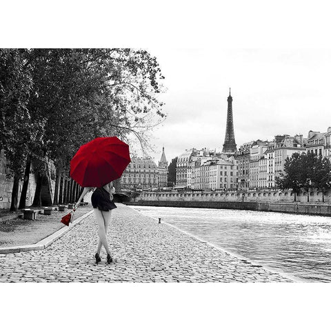 Quai de la Seine Black Modern Wood Framed Art Print with Double Matting by Lauren, Julian