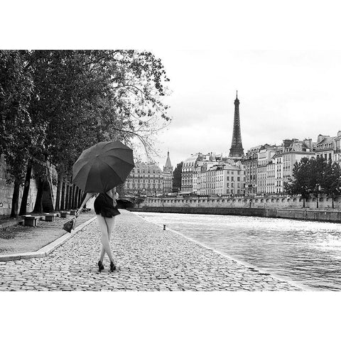 Quai de la Seine (BW) Black Modern Wood Framed Art Print with Double Matting by Lauren, Julian