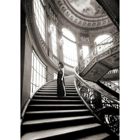 Femme sur lescalier Black Modern Wood Framed Art Print with Double Matting by Haute Photo Collection