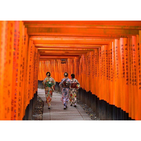 Fushimi Inari Shrine-Kyoto White Modern Wood Framed Art Print by Pangea Images