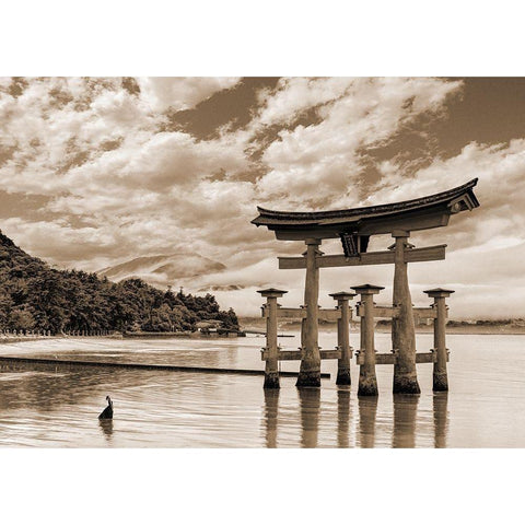 Itsukushima Shrine-Hiroshima-Japan (BW) White Modern Wood Framed Art Print by Pangea Images