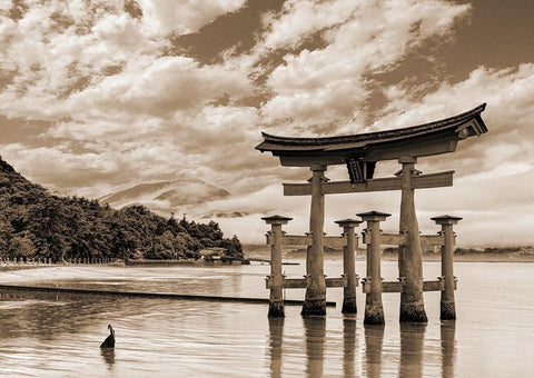 Itsukushima Shrine-Hiroshima-Japan (BW) White Modern Wood Framed Art Print with Double Matting by Pangea Images