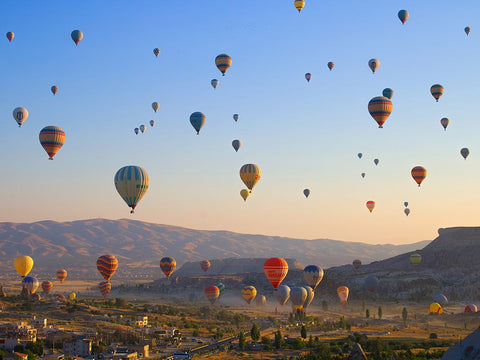 Flying over Cappadocia, Turkey Black Ornate Wood Framed Art Print with Double Matting by Pangea Images