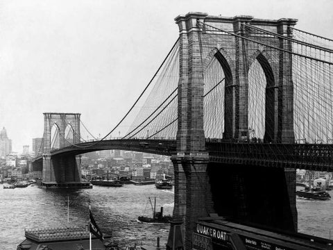 Brooklyn Bridge New York 1900 White Modern Wood Framed Art Print with Double Matting by Loeffler, A.