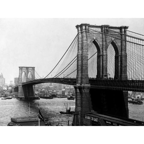 Brooklyn Bridge New York 1900 Black Modern Wood Framed Art Print with Double Matting by Loeffler, A.