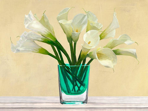 White Callas in a Glass Vase Black Ornate Wood Framed Art Print with Double Matting by Antinori, Andrea