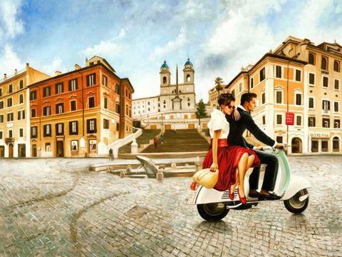 Lovers in Rome White Modern Wood Framed Art Print with Double Matting by Benson, Pierre
