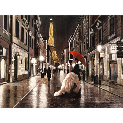 Kissing in Paris Gold Ornate Wood Framed Art Print with Double Matting by Benson, Pierre