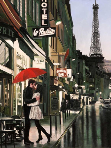 Romance in Paris Black Ornate Wood Framed Art Print with Double Matting by Benson, Pierre
