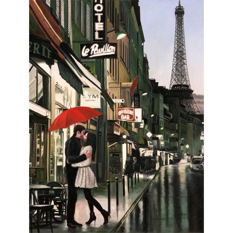Romance in Paris Black Modern Wood Framed Art Print with Double Matting by Benson, Pierre