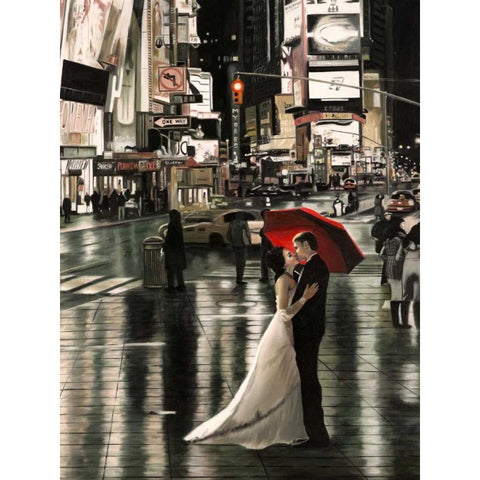 Romance in New York Black Modern Wood Framed Art Print by Benson, Pierre