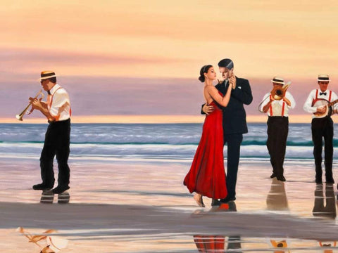 Romance on the beach - detail White Modern Wood Framed Art Print with Double Matting by Benson, Pierre