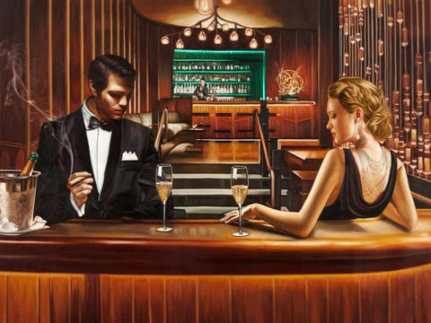 A Grand Night Out White Modern Wood Framed Art Print with Double Matting by Benson, Pierre