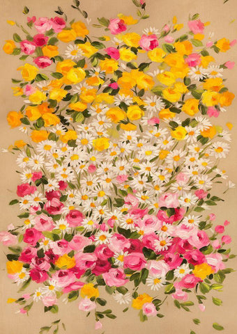 Festone di Fiori (beige) White Modern Wood Framed Art Print with Double Matting by Borgese, Anna