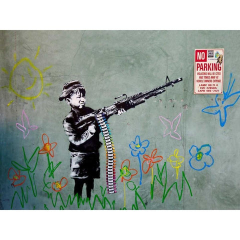 Westwood Los Angeles-graffiti attributed to Banksy Black Modern Wood Framed Art Print with Double Matting by Anonymous