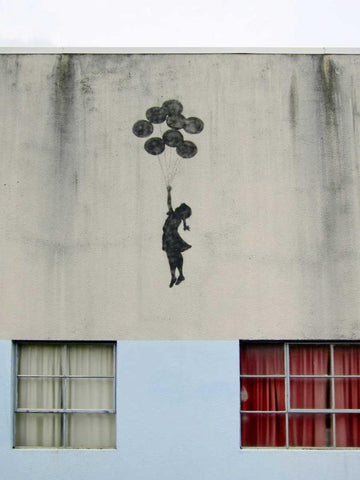 Building in Bristol (graffiti attributed to Banksy) White Modern Wood Framed Art Print with Double Matting by Anonymous (attributed to Banksy)