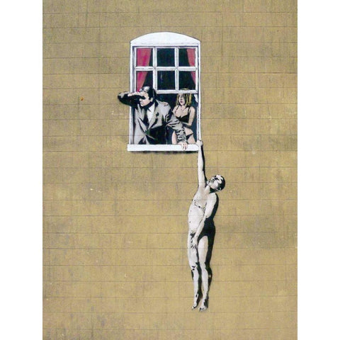 Park Street, Bristol (graffiti attributed to Banksy) White Modern Wood Framed Art Print by Anonymous (attributed to Banksy)