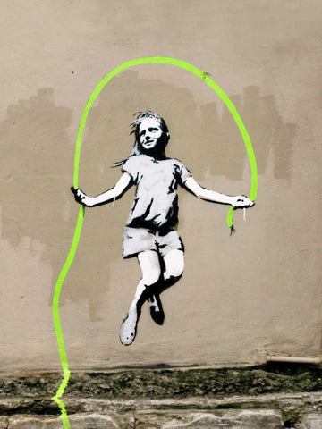 Girl â€“ North 6th Avenue, NYC (graffiti attributed to Banksy) White Modern Wood Framed Art Print with Double Matting by Anonymous (attributed to Banksy)