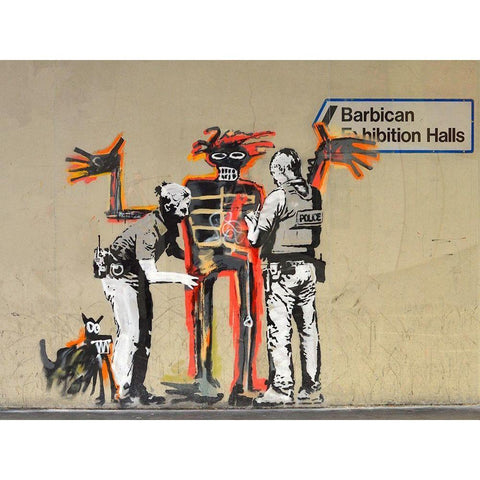 Outside Barbican Centre, London White Modern Wood Framed Art Print by Anonymous (attributed to Banksy)