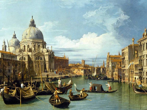 The Entrance to the Grand Canal Venice White Modern Wood Framed Art Print with Double Matting by Canaletto