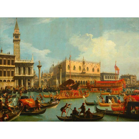 Il ritorno del Bucintoro al molo davanti a Palazzo Ducale Black Modern Wood Framed Art Print with Double Matting by Canaletto