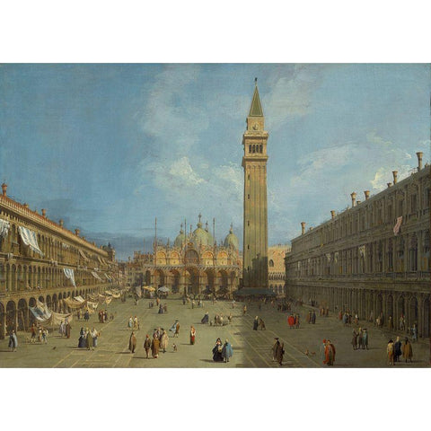 Piazza San Marco Black Modern Wood Framed Art Print with Double Matting by Canaletto