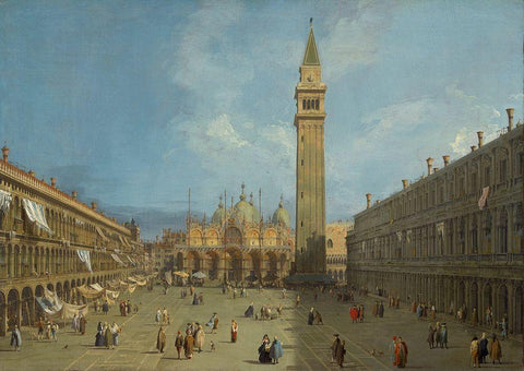 Piazza San Marco Black Ornate Wood Framed Art Print with Double Matting by Canaletto