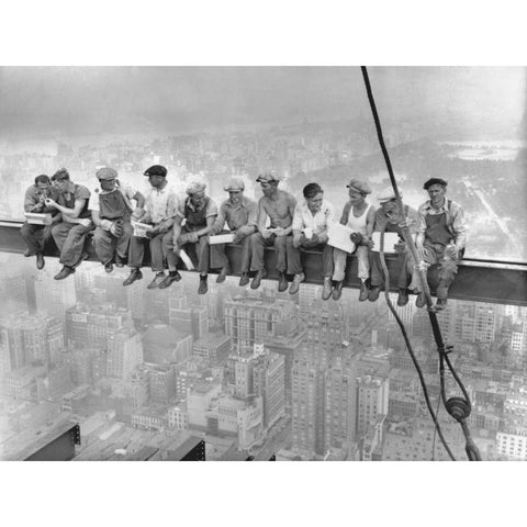 New York Construction Workers Lunching on a Crossbeam 1932 Black Modern Wood Framed Art Print with Double Matting by Ebbets, Charles C.
