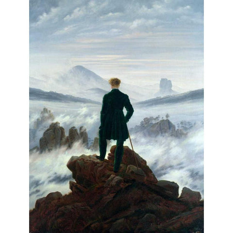 Wanderer Above the Sea of Fog White Modern Wood Framed Art Print by Friedrich, Caspar David