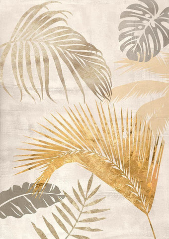 Palm Leaves Gold II White Modern Wood Framed Art Print with Double Matting by Grant, Eve C.