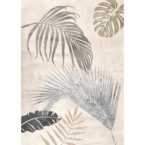 Palm Leaves Silver II Black Modern Wood Framed Art Print with Double Matting by Grant, Eve C.