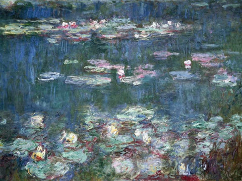 Water-Lilies White Modern Wood Framed Art Print with Double Matting by Monet, Claude