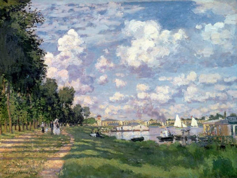 The Marina at Argenteuil White Modern Wood Framed Art Print with Double Matting by Monet, Claude