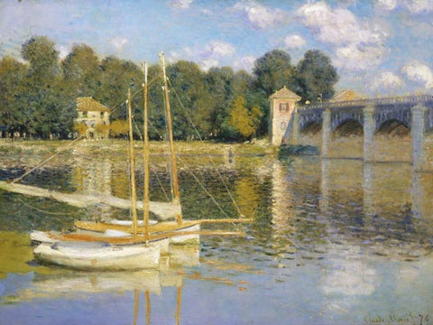 The Bridge at Argenteuil White Modern Wood Framed Art Print with Double Matting by Monet, Claude